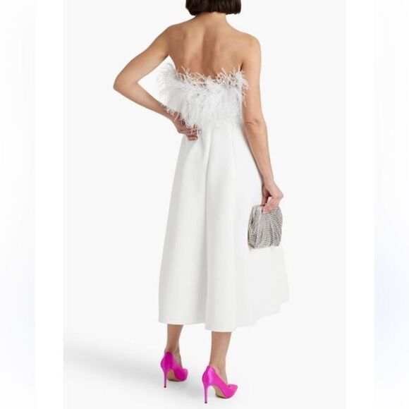 BADGLEY MISCHKA Feather Belted Midi Dress in WHITE Strapless MISSING BELT Size 8 - Picture 5 of 15